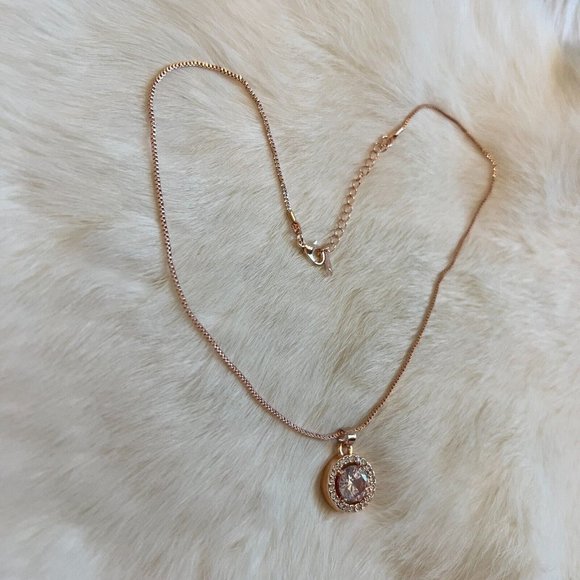 STunning Rose Gold Tone Round Crystal Rhinestone Pendant  18" Necklace 12450 - Picture 5 of 7